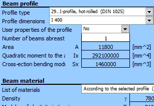 Beam type, dimensions and loading