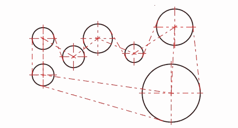 Designs of Belt / Chain Transmissions with more Sprocket Wheels 2D Drawing