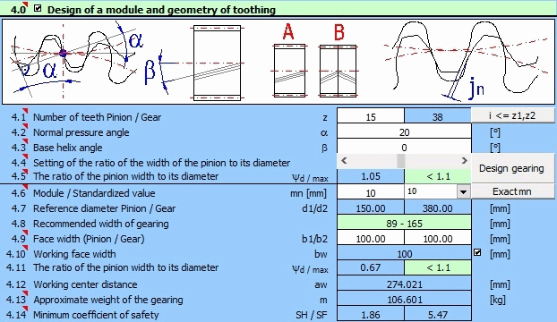 Spur gearing, Helical gearing - Design of a module and geometry of toothing